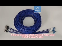 6 núcleos de acero inoxidable Cordón blindado de parche FC-LC-30m PVC azul 5.0mm resistente a roedores