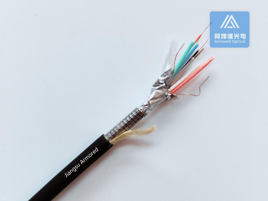 Hybrid Cable Fiber And Power Cable 4 Cores Fiber and 7 pcs Copper Cable Black TPU